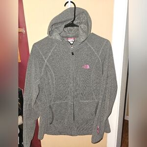 The North Face Gray Pink‎ Womens L Breast Cancer Awareness Fleece Hooded Jacket